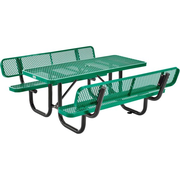 Global Industrial 4' Rectangular Outdoor Expanded Metal Picnic Table With Backrests, Green 277620GN
